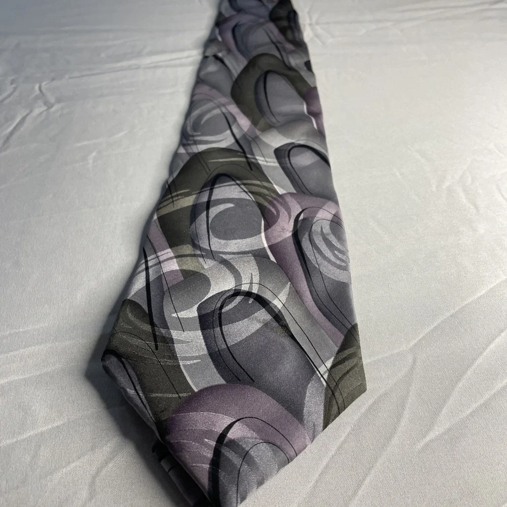 J. Garcia Silk Necktie Mens One Size Gray Purple Abstract Northern Lights 2004